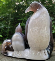7.0" Agate Carved Crystal Skull & Penguins, Crystal Healing