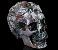 5.2" Green Moss Agate Hand Carved Crystal Skull and Dragon Fine Art Sculpture, Crystal Healing