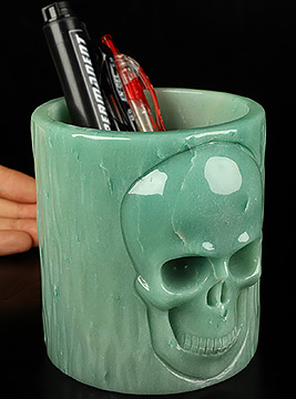 4.3" Green Aventurine Carved Crystal Skull Storage, Crystal Healing