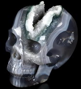 5.3" Agate Geode Carved Crystal Skull,Realistic, Crystal Healing