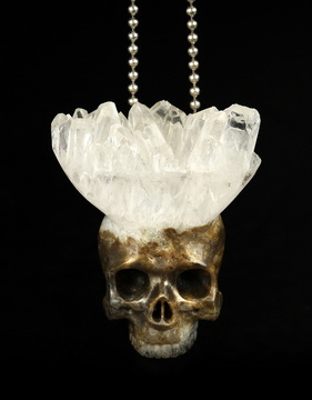 DRUSE 1.8" Quartz Rock Crystal Carved Crystal Skull Pendant, Realistic, Crystal Healing