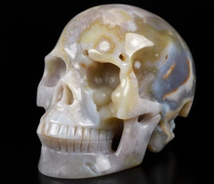 Gemstone Geode 5.0" Sakura Agate Carved Crystal Skull, Realistic, Crystal Healing
