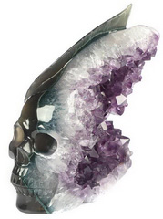 AWESOME 4.8" Agate Amethyst Geode Carved Crystal Skull & Feather, Crystal Healing