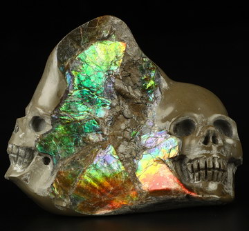 Gemstone 2.0" Ammolite Carved Crystal Skull, Crystal Healing