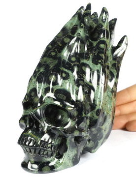 6.0" Kambaba Jasper Carved Crystal FIRE Skull, Crystal Healing