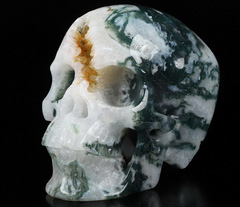 GEODE Huge 5.0" Green Moss Agate Carved Crystal Skull,Super Realistic, Crystal Healing