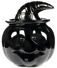 Happy Halloween 5.1" Black Obsidian Carved Crystal Pumpkin Skull, Crystal Healing