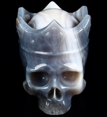 5.0" Gray & White Agate Carved Crystal Crown Skull, Realistic, Crystal Healing