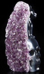 8.7" Agate Amethyst Geode Carved Crystal Skull & Cat, Crystal Healing