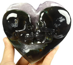 GEODE Huge 5.2" Amethyst & Agate Carved Crystal Skull Heart, Crystal Healing