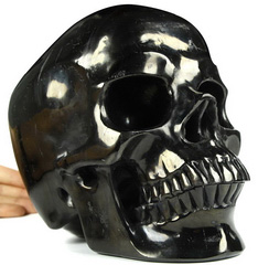 Lifesized 8.9" Jet Carved Crystal Skull,Super Realistic, Crystal Healing