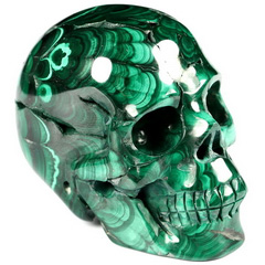 Gemstone 2.1" Malachite Carved Crystal Skull, Realistic, Crystal Healing