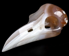 Gemstone 2.2" Mozambique Agate Carved Crystal Raven Skull Pendant, Crystal Healing