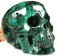 Gemstone 6.3" Malachite Carved Crystal Skull,Super Realistic, Crystal Healing