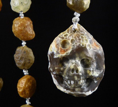 Necklace of Gobi Agate Carved Crystal Skull Pendant