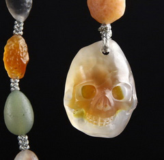 Necklace of Translucent Gobi Agate Carved Crystal Skull Pendant