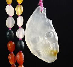 Necklace of Translucent Gobi Agate Carved Crystal Skull Pendant