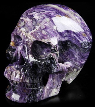 Gemstone Huge 5.2" Russian Charoite Carved Crystal Skull,Super Realistic, Crystal Healing