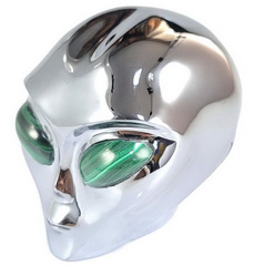 4.1" Tera-hertz Crystal Skull Companion Star Being Female Alien, Malachite Eyes