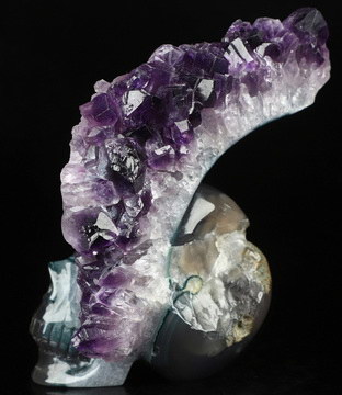 GEODE Huge 4.3" Amethyst & Agate Carved Crystal Skull, Crystal Healing