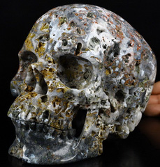 Lifesized 7.0" Blue Ocean Agate Carved Crystal Skull,Super Realistic, Crystal Healing