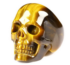 Ring Inside Diameter11(21 mm) Gold Tiger's Eye Carved Crystal Skull Ring, Realistic