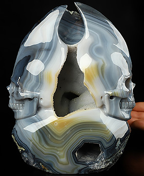 6.7" Agate Geode Carved Crystal Double Skulls, Crystal Healing