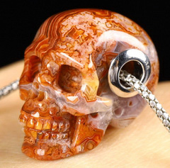 0.8" Red Crazy Lace Agate Carved Crystal Skull Pendant With 925 Sterling Silver, Crystal Healing