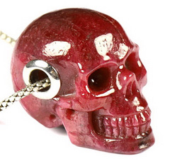 Gemstone 0.9" Ruby Carved Crystal Skull Pendant With 925 Sterling Silver, Crystal Healing