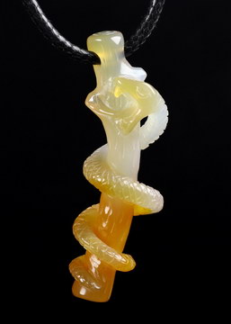 2.7" Agate Carved Crystal Skull & Snake Pendant, Crystal Healing
