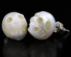 0.4" Pearl Carved Crystal Skull earring, Crystal Healing