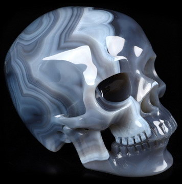 Huge 5.1" Gray & White Agate Carved Crystal Skull,Super Realistic, Crystal Healing