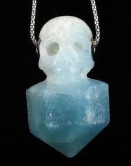 Gemstone 1.0" Aquamarine Carved Crystal Skull Pendant With 925 Sterling Silver, Crystal Healing