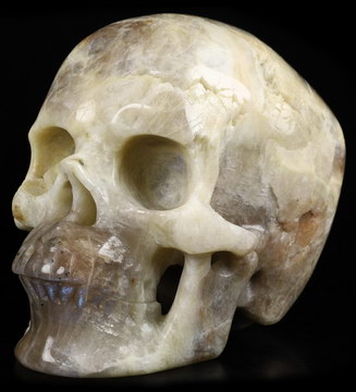 Gemstone 5.1" Moonstone with Sunstone Carved Crystal Skull,Super Realistic, Crystal Healing