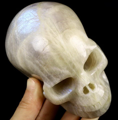 Gemstone 5.0" Moonstone with Sunstone Carved Crystal Skull, Crystal Healing