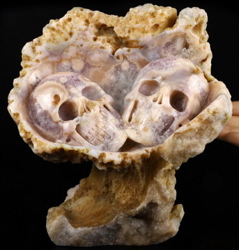 Original 9.8" Sakura Agate Carved Crystal Skull, Crystal Healing