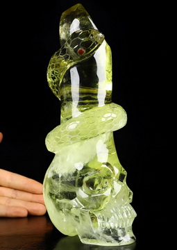 AWESOME 8.7" Citrine Carved Crystal Skull Point & Snake, Crystal Healing