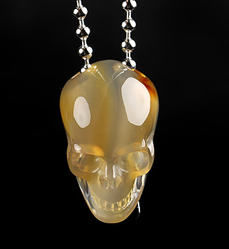 Necklace of 1.1" Howllow Agate Hand Carved Crystal Skull Pendant with 925 Silver Chain, Skull Jewelry