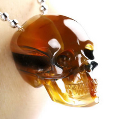 1.4" Premium Brazilian Agate Carved Crystal Skull Pendant With 925 Sterling Silver Chain, Crystal Healing