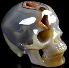 4.1" Premium Brazilian Agate Hand Carved Crystal Skull, Super Realistic, Crystal Healing