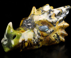 Huge 5.7" Hiso Jasper Carved Crystal Skull, Labradorite Eyes
