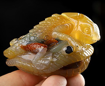 2.6" Carnelian Hand Carved Crystal Chameleon Fine Art Sculpture, Crystal Healing