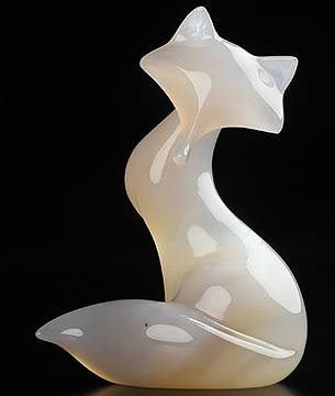 4.1" Agate Hand Carved Crystal Fox Fine Art Sculpture, Crystal Healing
