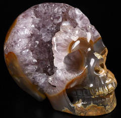 Amethyst Geode 5.0" Dinosaur Egg Agate Carved Crystal Skull,Realistic, Crystal Healing