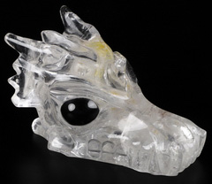 5.0" Quartz Rock Crystal Carved Crystal Skull with Black Obsidian Eyes, Crystal Healing
