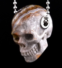 1.1" Crazy Lace Agate Carved Crystal Skull Pendant, Crystal Healing