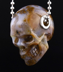 1.2" Agate Carved Crystal Skull Pendant With 925 Sterling Silver, Crystal Healing