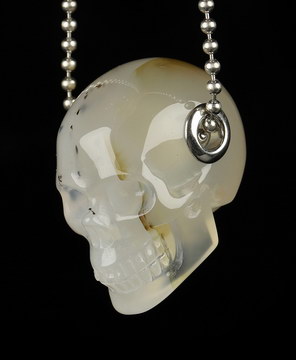 1.2" Agate Carved Crystal Skull Pendant With 925 Sterling Silver, Crystal Healing