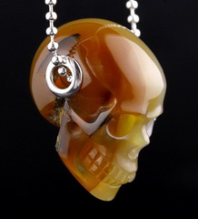 1.1" Agate Carved Crystal Skull Pendant With 925 Sterling Silver, Crystal Healing