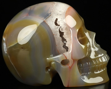 GEODE Huge 4.0" Premium Brazilian Agate Carved Crystal skull with Led Stand,Realistic, Crystal Healing